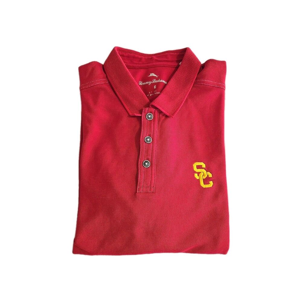 Tommy Bahama USC Trojans Polo Shirt Mens LG Red Short Sleeve Football NCAA Logo
